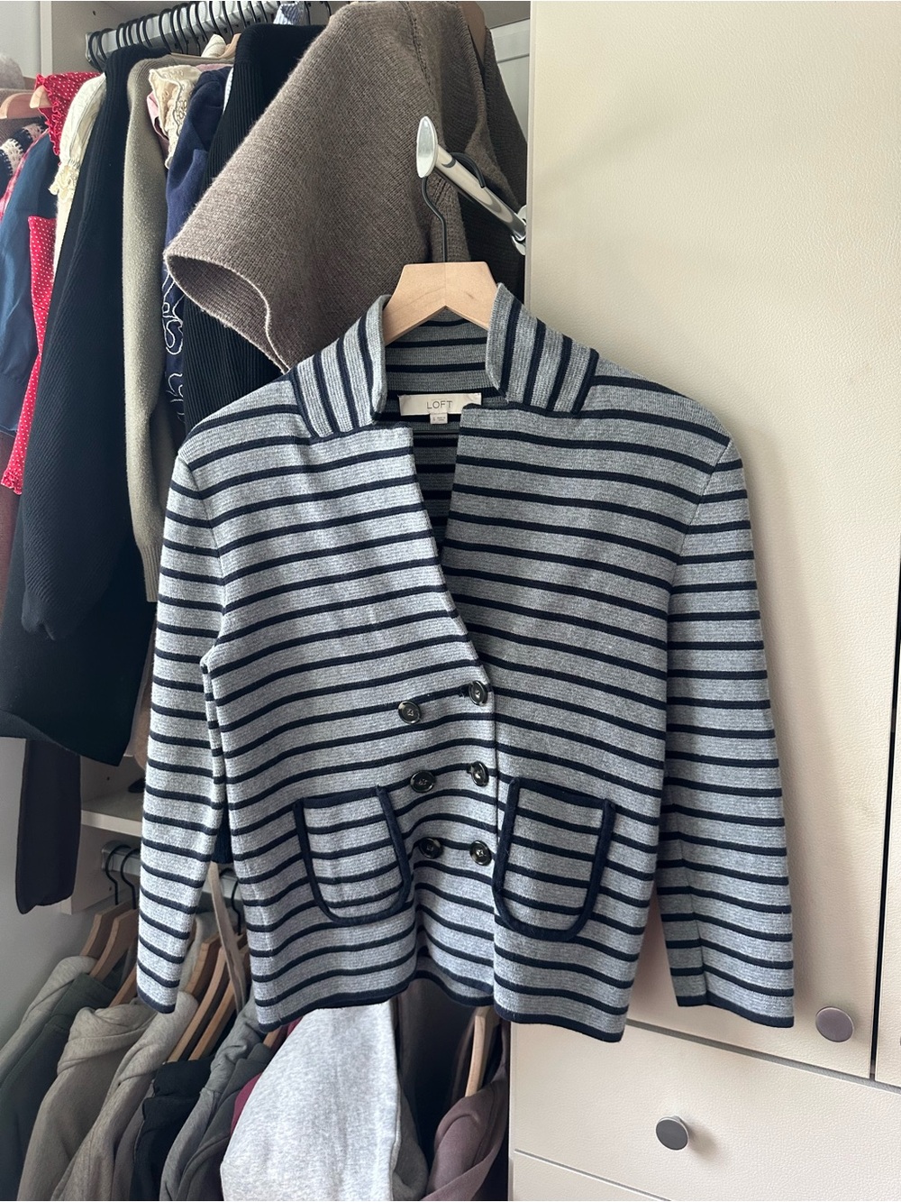 LOFT Women's Gray & Navy Striped Jacket